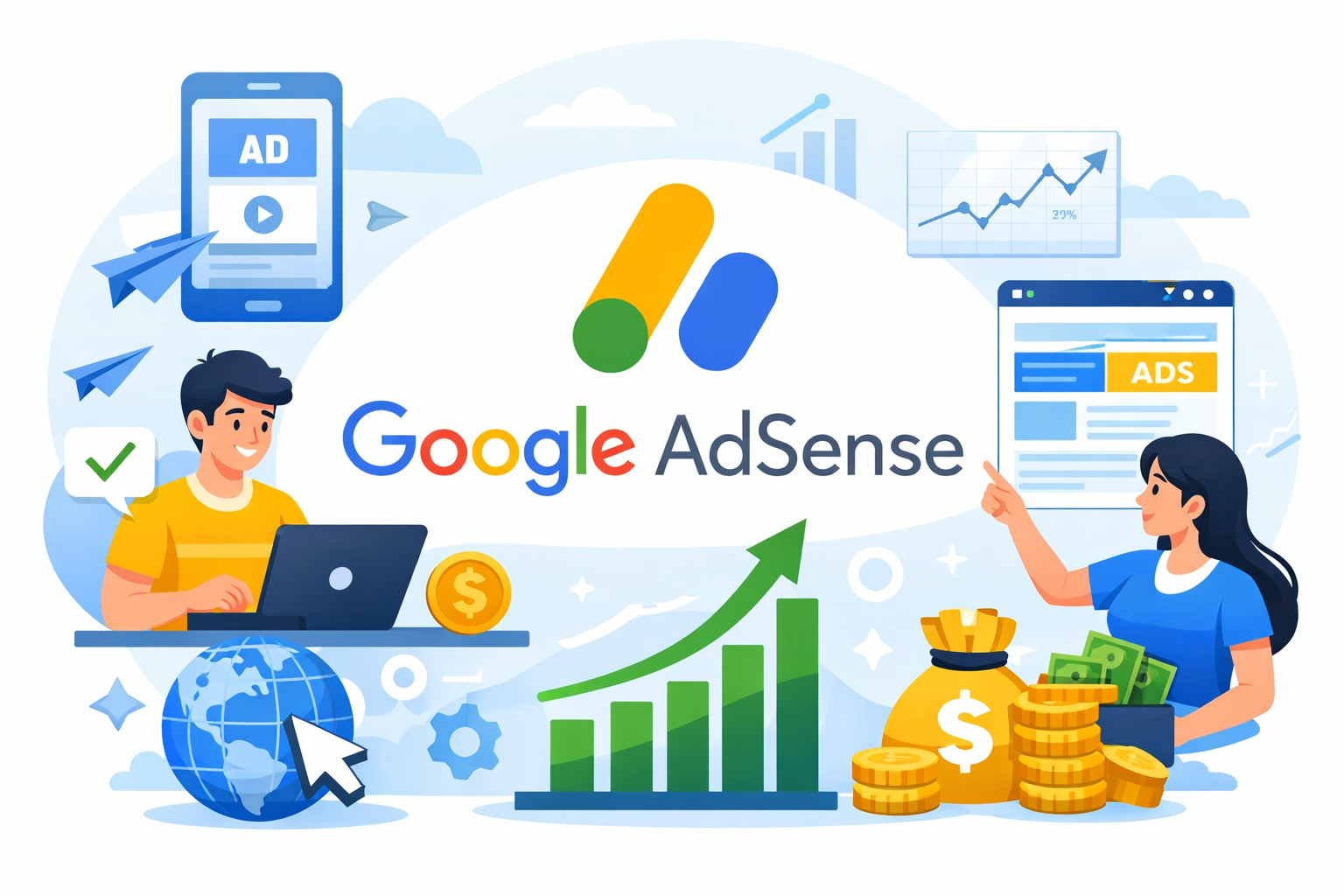 Ilustrasi digital Google AdSense yang dinamis