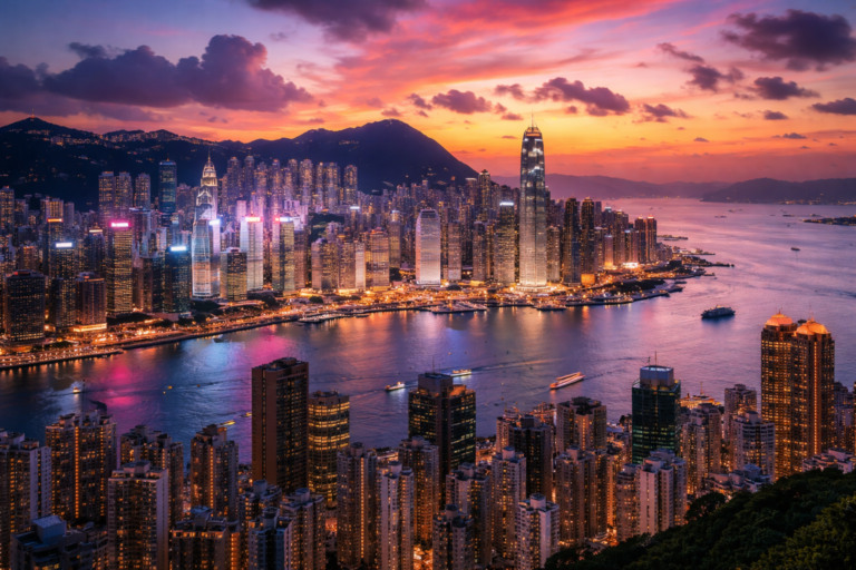 Pemandangan matahari terbenam di Hong Kong