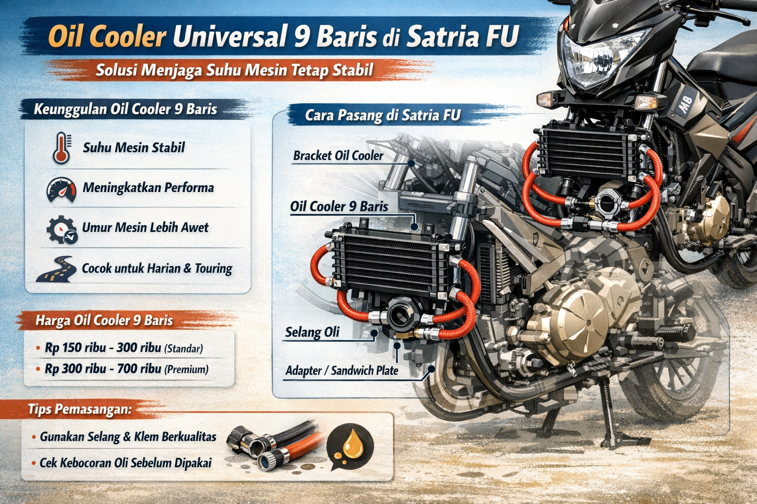 Panduan pemasangan oil cooler di Satria FU